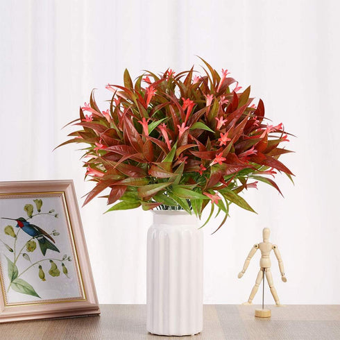 Artificial Flowers 8PCS Fake Red Spray Morning Glory Plants Shrubs Greenery Bouquet for Your Home Kitchen Table Centerpieces Arrangements Indoor O...