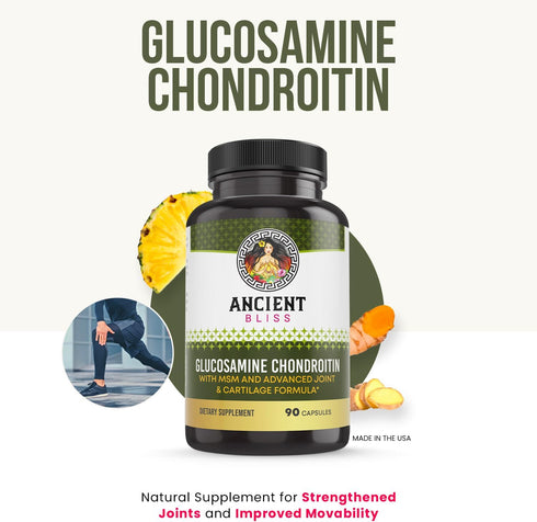 Glucosamine Chondroitin MSM Mobility & Joint Support Supplement for Men & Women with Cartilage Formula for Joint Support by Ancient Bliss (90 Caps...