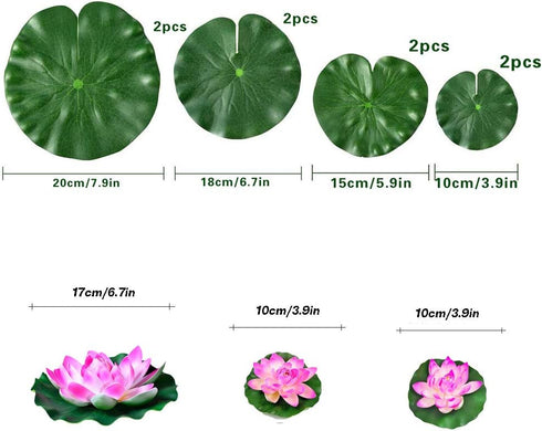11Pcs Artificial Floating Plants Water Lily Lotus Flower and Leaves Pads for Home Garden Ponds Pool Aquarium Fish Tank Landscape Decoration...