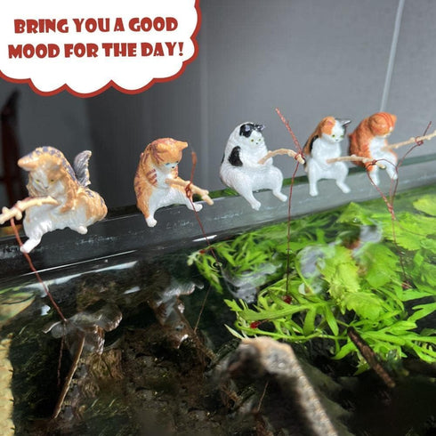 Kawaii Resin Cat Ornaments,Miniature Animal Model Creative Decoration,Aquarium Ornament,Vivid Shape DIY Aquarium Cat Fishing Ornament,Home Resin S...