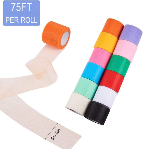 BENECREAT 12 Roll 300 Yards/900FT Rainbow Tulle Fabric Rolls Netting Fabric 2" by 25 Yard Spool for Wedding Party Decoration, DIY Craft, Veil Sewi...