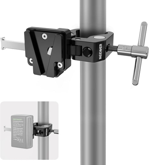 NEEWER Mini V Mount Battery Plate with Wide Super Crab Clamp & QR Lock for Tripod Light Stand C Stand Gimbal Column and 15mm Rod, Compatible with ...