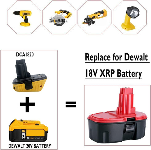 DCA1820 Battery Adapter for DEWALT 18v to 20v Convert 20V MAX XR Lithium Battery DCB200 DCB201 DCB203 DCB204 DCB205 DCB206 to Dewalt 18V NiCad & N...