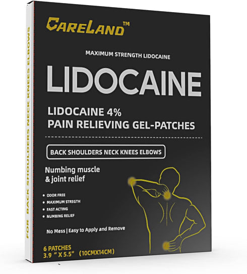 4% Lidocaine Gel Patch, 6 Count | Maximum Strength Pain Patches for Muscle Relief in Neck Knee Back and Shoulders | Unscented Numbing Patch for So...