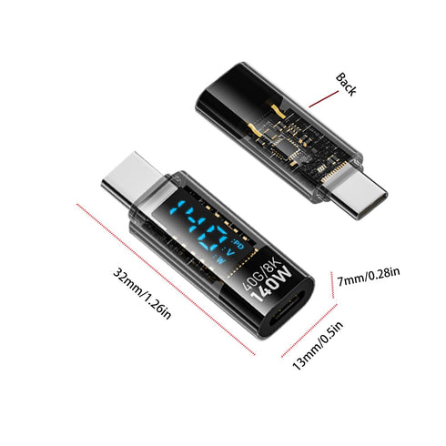 USB C Adapter, 140W Type C Female to USB C Male Extension Adapter USB-C Power Meter Tester with Digital LED Display for iPhone 15/Plus/Pro/Pro max...