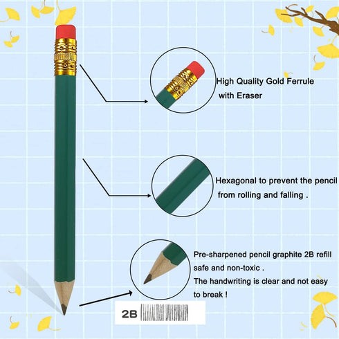 25pcs Golf Pencils with eraser Hexagon Wooden Pencils Graphite 2B for Golf Event Scoring,Classroom,Wedding,Company Meetings,Pew, Pocket (Green)...