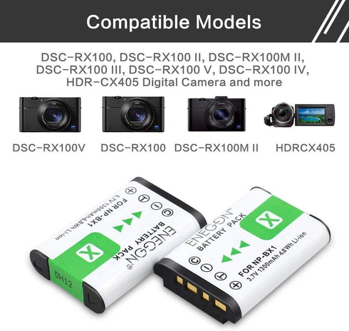 ENEGON NP-BX1 Battery (2-Pack) and Rapid Dual Charger for Sony NP-BX1 and Sony ZV-1, Cyber-Shot DSC-RX100, DSC-RX100 II/III/M4/M5/M6/M7/?/?/?/?/VA...