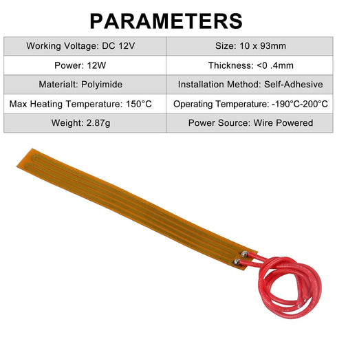 15pcs 10mmx93mm Film Heater Plate Adhesive Pad, PI Heating Elements Film 12V 12W Strip Heater Adhesive Polyimide Heater Plate (12V 12W 10mmx93mm)...