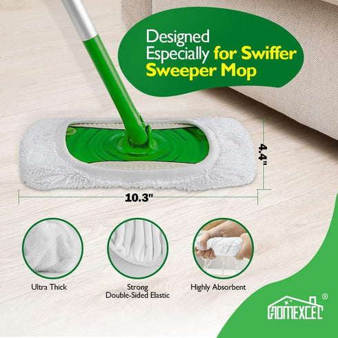 HOMEXCEL Reusable Microfiber Mop Pads Compatible with Swiffer Sweeper-Washable Wet Pad Refills for Wet & Dry Use,Floor Cleaning Mop Head Pads Refi...