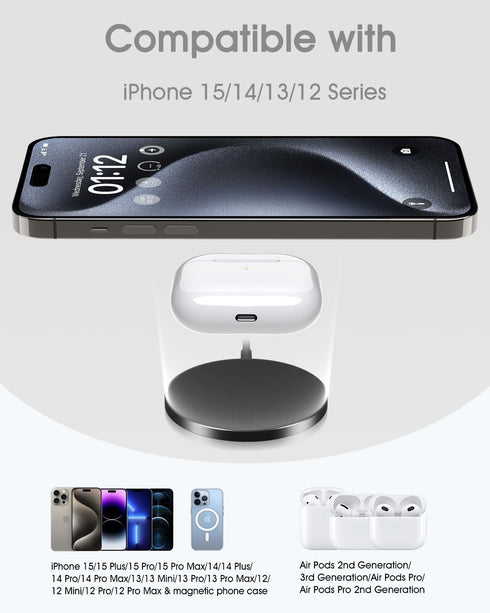 Magnetic Wireless Charger for iPhone 15 Pro Max/15 Pro/15 Plus/15/14 Pro Max/14 Pro/14 Plus/14/13 Pro Max/13 Pro/13 Mini/12 Pro Max/12 Pro, Fast C...