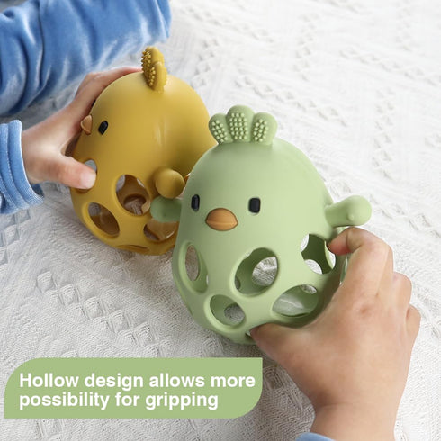 Baby Sensory 4-Piece Toy Set: Hollow Hand-Gripping Chicken Teether, Teething Mitten, Rattle Ball, and Anti-Drop Toy Strap (Green/Mango)...