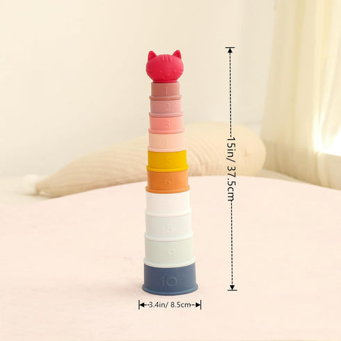 Stacking Cups Toy for Baby Age 6 Months+, Educational Silicone Stacking Toy for Toddler, Colorful Learning & Bath Toy, Soft Teething Toy, Easter B...