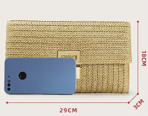 Obosoyo Summer Straw Clutch Purses for Women Boho Woven Beach Bag Envelope Wallet Flap Handbags Cell Phone Evening Purse...