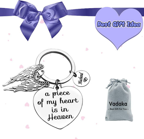 Vadaka Memorial Jewelry Gift Husband Memorial Keychain A Piece of My Heart is in Heaven Husband Keyring Sympathy Jewelry Remembrance Sympathy Gift...