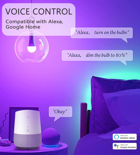 WiFi Smart Light Bulbs Tuya Smart Life APP CCT +Full Multicolor LED High CRI Brightness 800LM 60W Equivalent Compatible with Alexa Google Home Sma...