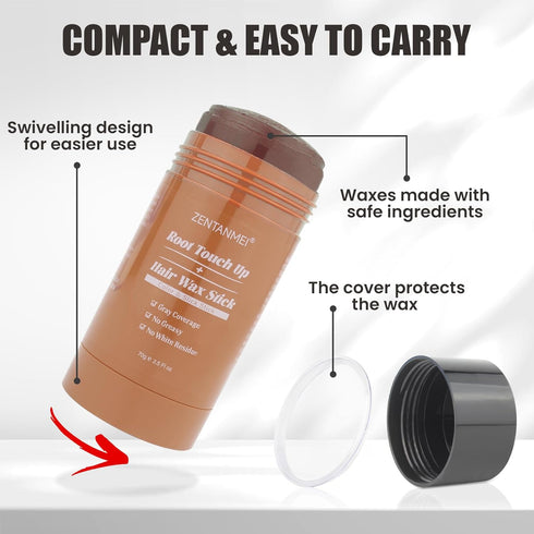 Root Touch Up Hair Color Wax Stick, Grey Hair Coverage Touch Up, Non-Greasy Root Touch Up Stick, Hairline Powder Stick Root Cover Up for Women & M...