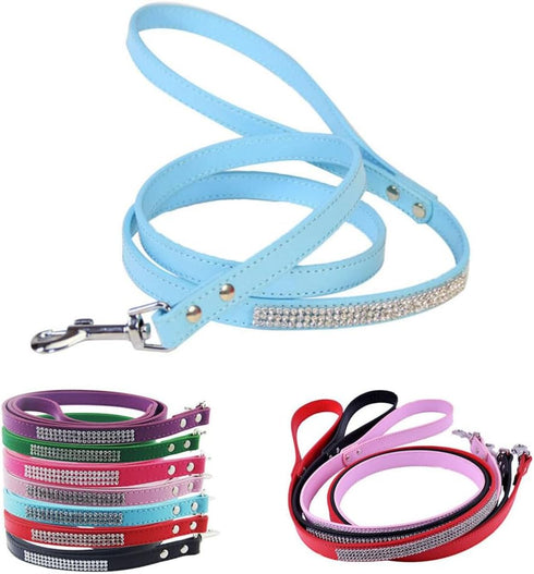 Scicalife PU Leather Dog Leash Training Walking Pet Leash Products Colorful Walking Leashes with Sparkly Studded Rhinestone for Cats or Dogs (Blue...