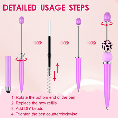 60 Pcs Plastic Stylus Beadable Pens 2 in 1 Stylus Bead Pen Black Ink with Stylus Tip for DIY Making Gift Kids Students Office School Supplies...