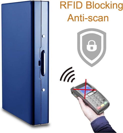 EASTNIGHTS RFID Credit Card Holder Protector Metal Credit Card Wallet Business Card Holder for Men Women Gift Box Package (Blue)...