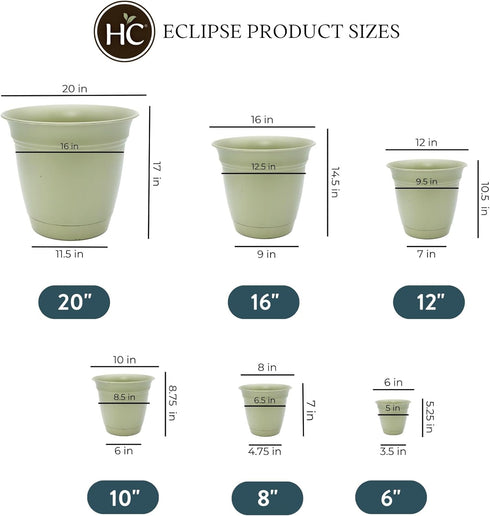 The HC Companies 8 Inch Eclipse Round Planter with Saucer - Indoor Outdoor Plant Pot for Flowers, Vegetables, and Herbs, Seafoam...