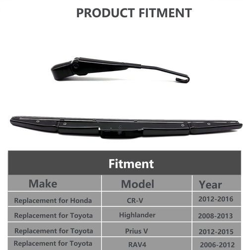 Rear Wiper Arm & Wiper Blade Replacement for Honda CRV CR-V 2012-2016, Factory OE Style Rear Windshield Wiper Arm & Wiper Blade Set, Replacement O...