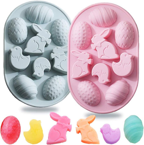 2Pack Easter Rabbit Bunny Egg Silicone Molds, 3D Easter-theme Baking Mould Tray DIY Baking Tool for Chocolate Cake Dessert Candy Mousse Pastry Soa...