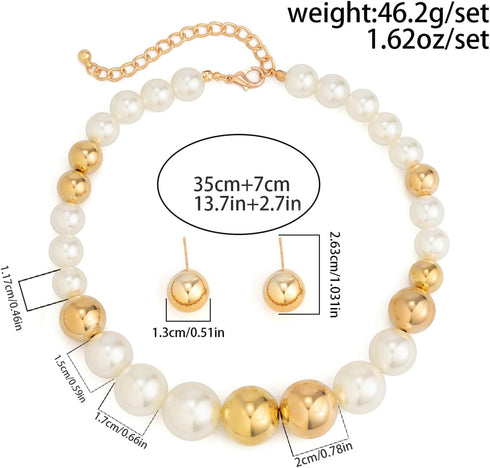 HIIXHC Boho Round Pearl Jewelry Set Chunky Geometric bead Necklace Set for Women Girls...