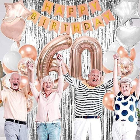 Happy 60th Birthday Decorations for Woman-Complete 60 Party Decor-Rose Gold 60th Birthday Balloons Kit for Women with 40" Giant 60 Number Balloon...