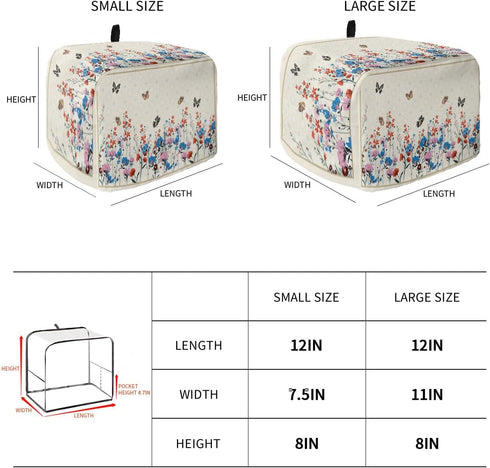 2 Slice Toaster Cover, Bread Machine Cover Spring Pink Blue Flower Butterfly Rustic Kitchen Appliance Dust Cover with Top Handle Fingerprint Prote...