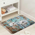 Farmhouse Floral Flower Bath Mat, Teal Daisy Rustic Wooden Plank Country Barn Wood Turquoise Blue Non-Slip Flannel Soft Doormat Floor Entryways Ou...