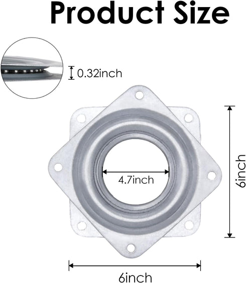 Square 6 Inches Lazy Susans Turntable Bearings 500LB Capacity Rotating Bearing Plate 5/16" Thick Lazy Susan Hardware Swivel Plate for 360? Chair a...