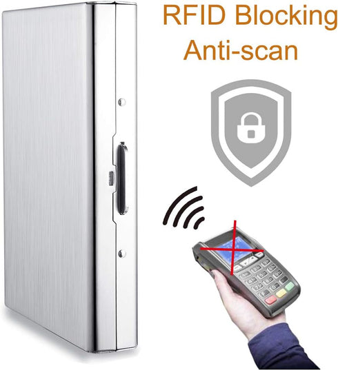 EASTNIGHTS RFID Credit Card Holder Protector Metal Credit Card Wallet Business Card Holder for Men Women Gift Box Package (Silver)...