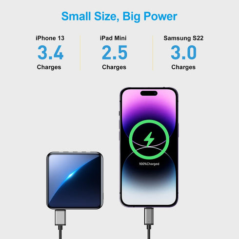 12000mAh Small Power Bank,Mini Portable Charger Built in 4 Cables,USB C Input/Output with Smart LED Display,External Battery Portable Charger Powe...