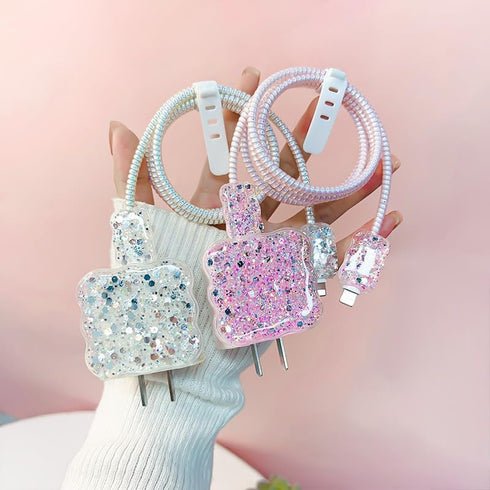 Cable Protector for iPhone Charger,Bling Glitter Waves Edge Design for Women Girl,Luxury Shiny Soft Data Line Cable USB Wire Saver Phone Charger C...