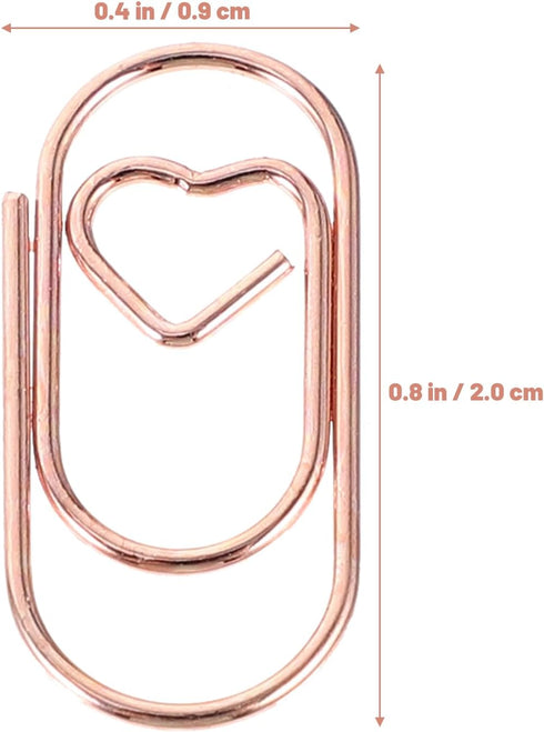 100 Pcs Rose Gold Love Heart Shaped Paper Clips, 0.78inch Cute Mini Paperclips for Office School Home Desk Organizers Clips, Clamps and Rings...