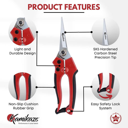 Kamikaze Pruning Shears One Hand KM-13. Semi-professional Pruning Shears. 15mm Hand Pruners. Curved Garden Scissors. Garden Snips and Pruning Snip...
