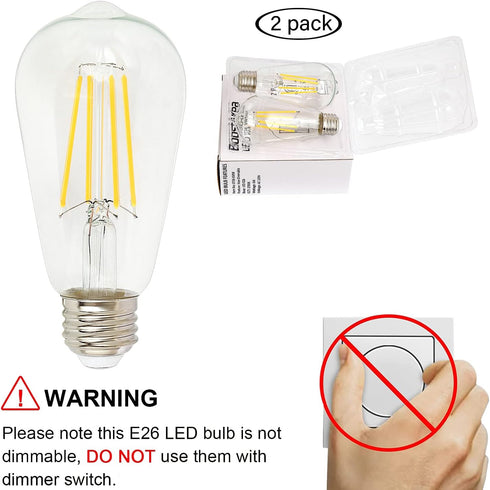 BoostArea LED Light Bulb, Pack of 2 LED Edison Bulb, 6 Watt Light Bulbs (60W Equivalent), 800 Lumens, 2700K Warm White, CRI 80+, 120V, E26 Base Le...
