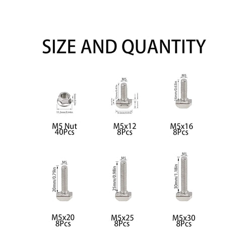 80Pcs Hammer Head T-Slot Drop-in Stud Sliding Bolt Screw Nut Assortment Kit, for European Standard Aluminum Profile (M5-20 Series)...