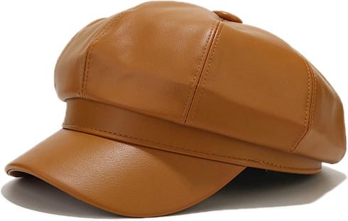 Womens PU Leather Newsboy Cap 8 Panel Paperboy Newsie Cap Bakerboy Cap Beret Cabbie Cap Hat...