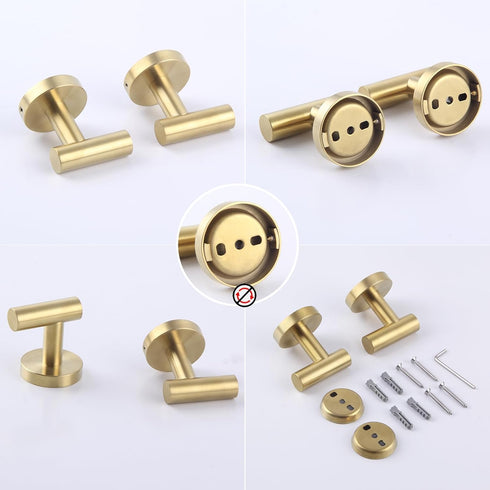 GERZWY Bathroom Brushed Gold Coat Hook SUS 304 Stainless Steel Single Towel/Robe Clothes Hook for Bath Kitchen Contemporary Hotel Style Wall Mount...