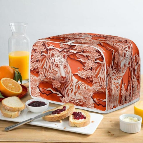 2 Slice Toaster Cover Tiger Bread Machine Cover Orange Paper Carved Animal Household Toaster Cover Anti-scratch Polyester Bakeware (14x14")2PCS...