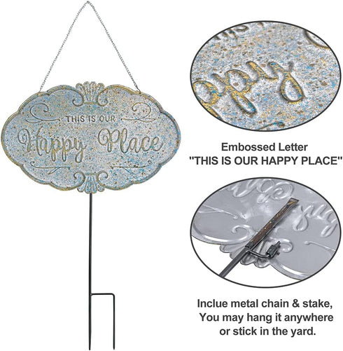 All Chic Outdoor Garden Signs Garden Stakes Decorative Yard Sign Stakes Metal Hanging Sign Rustic Outdoor Decor Include Stakes and Hanging Chain...