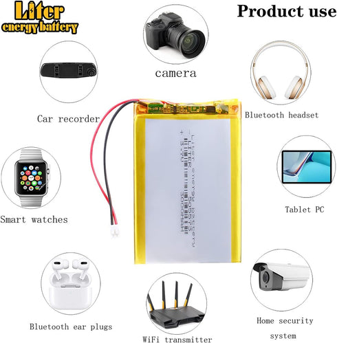Liter 3.7V 3000mAh 505573 Lipo Battery Rechargeable Lithium Polymer ion Battery Pack with JST 2.0mm Connector...