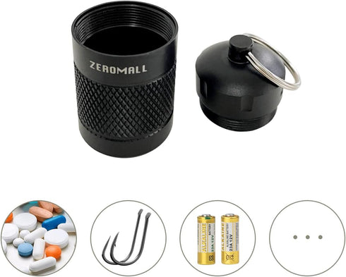 Portable Pill Organizer, Aluminium Alloy Mini Pill Holder Case Container, Waterproof Pill Warehouse with Keychain for Outdoor Sports, Camping, Hik...