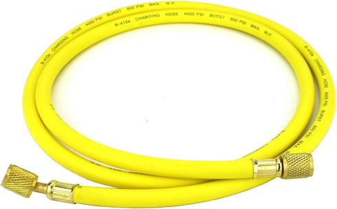 Refrigeration Hose - 60" (150cm) - Working Pressure: 800 PSI -1/4" Female Flare Brass Knurled Fittings with PTFE Gasket Seats - 45° Angle Connecto...