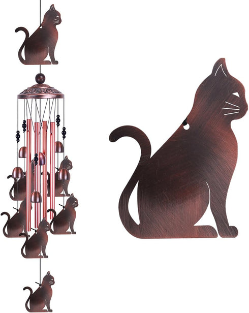 Garden Cat Wind Chimes Outdoor Indoor Decor - with 4 Tubes 6 Bells 7 Cats Wind Chime, Mobile Romantic Cat Wind Catcher, Cats Windchimes for Home, ...