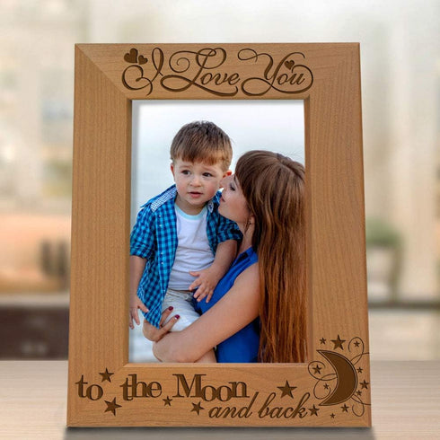 KATE POSH I Love You to The Moon and Back Engraved Natural Wood Picture Frame, Couples in Love Gifts, Valentine's Day, Engagement, Wedding (5x7-Ve...