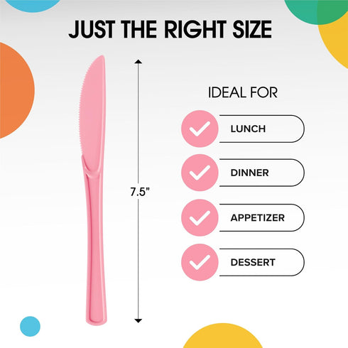 Exquisite Disposable Pink Plastic Knives 50 Pcs - Heavy Duty Pink Plastic Disposable Cutlery - Pink Disposable Flatware, Pink Plastic Silverware, ...