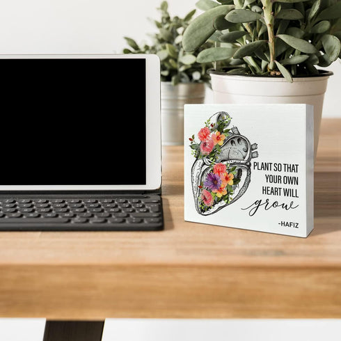 Home Office Desk Wooden Box Sign Decor, Plant So That Your Own Heart Will Grow, Inspirational Quotes Desk Decor Motivational Desk Decorations for ...