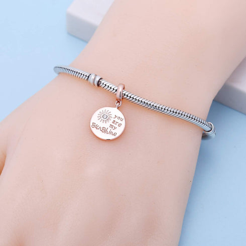 Rose Gold You are My Sunshine Charms 925 Sterling Silver Sun Charms Fits Pandora DIY Bracelet...